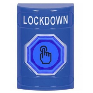 STI SS2406LD-EN Stopper Station – Blue - Momentary Illuminated Button - Lockdown Label